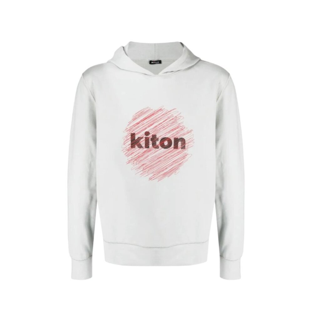 Kiton Sketch Sun Logo Hooded Sweatshirt Hoodie Mens XL Gray Red Pullover Cotton